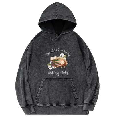 Pagewings Thankful For Books And Cozy Nooks Unisex Washed Hoodie