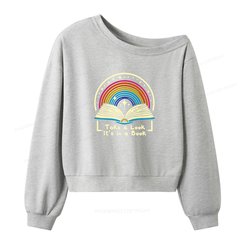 Pagewings Take a Look it's In a Book Women Off Shoulder Sweatshirt