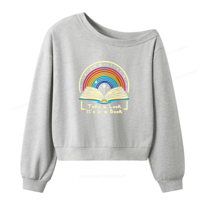 Pagewings Take a Look it's In a Book Women Off Shoulder Sweatshirt