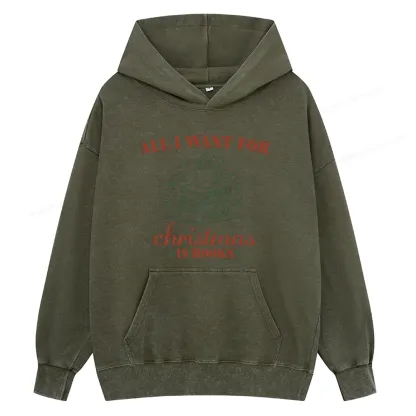 Pagewings All I Want For Christmas Is Books Unisex Washed Hoodie