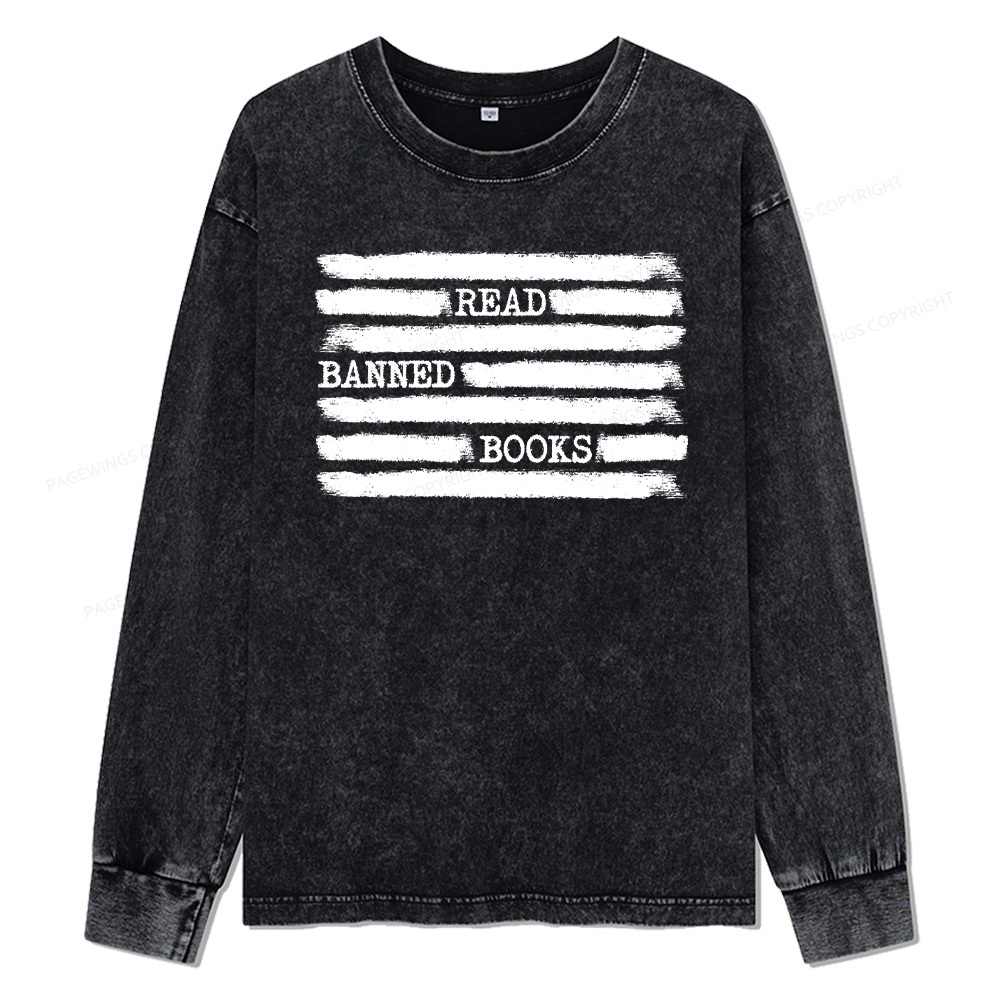 Pagewings Read Banned Books Bookworm Unisex Washed Long Sleeve T-shirt