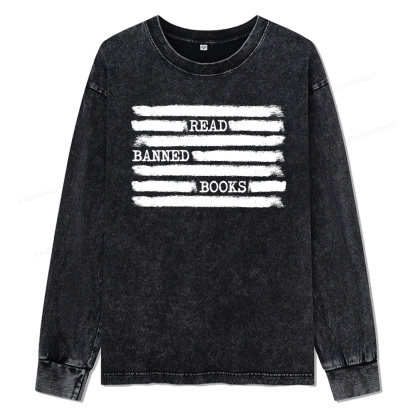 Pagewings Read Banned Books Bookworm Unisex Washed Long Sleeve T-shirt