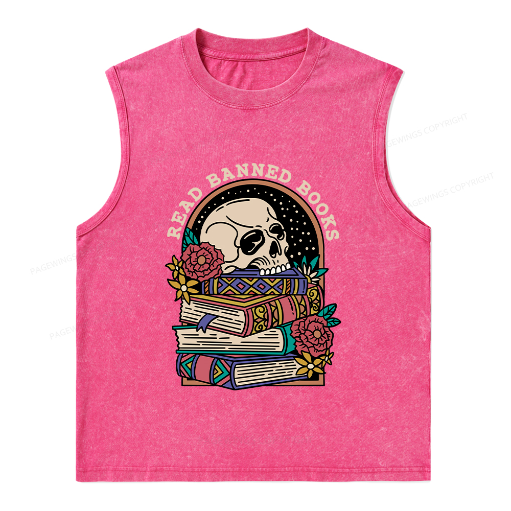 Pagewings Read Banned Book Floral Unisex Washed Tank Top