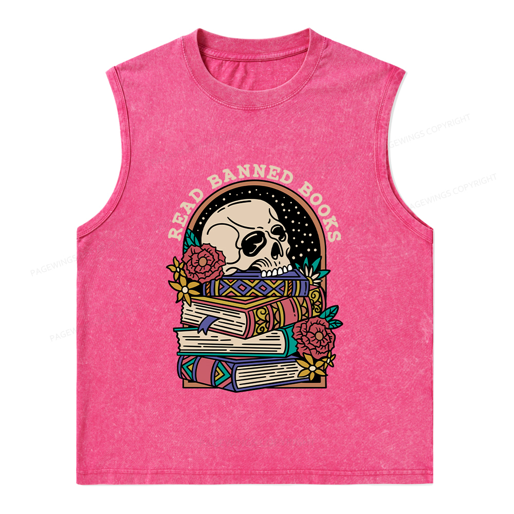 Pagewings Read Banned Book Floral Unisex Washed Tank Top