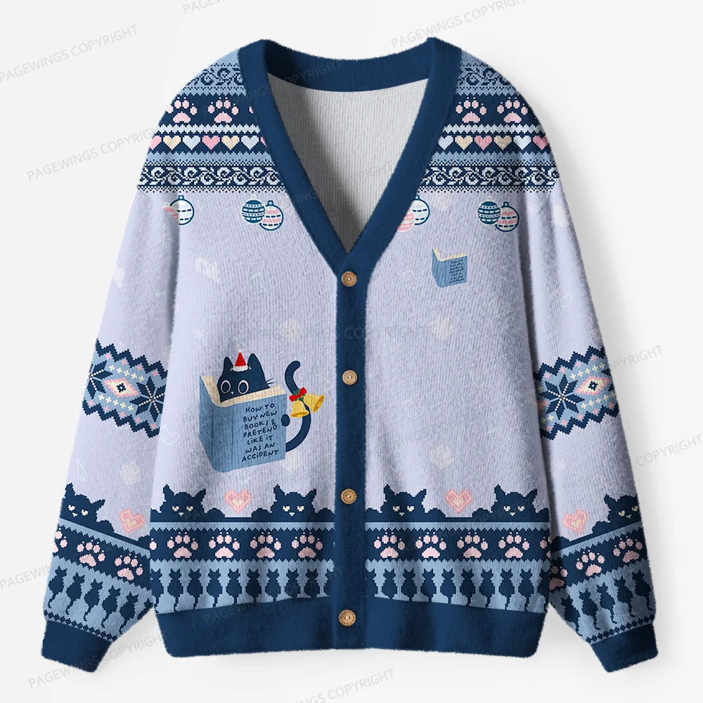 Pagewings Just A Cat Who Loves Reading Unisex Ugly Cardigan Sweaters