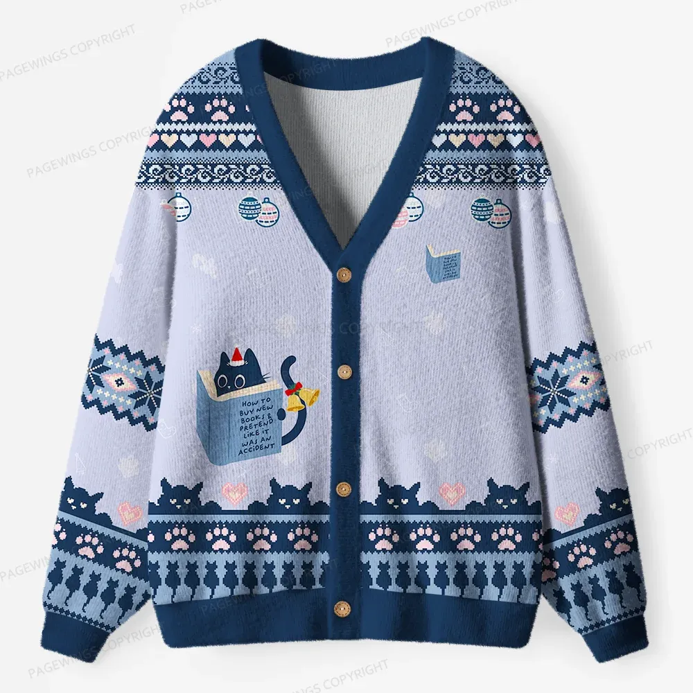 Pagewings Just A Cat Who Loves Reading Unisex Ugly Cardigan Sweaters