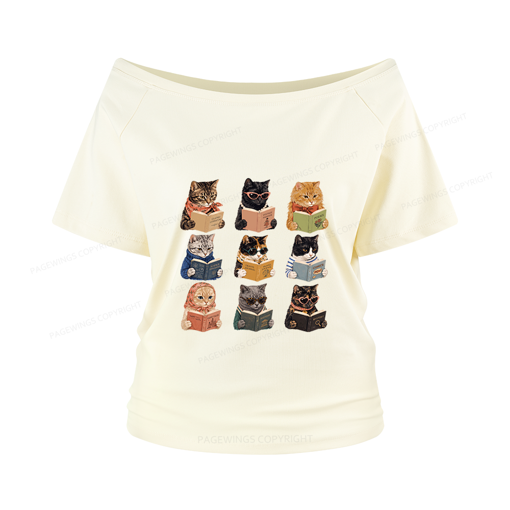 Pagewings Fashion Book Lover Women Off Shoulder T-shirts