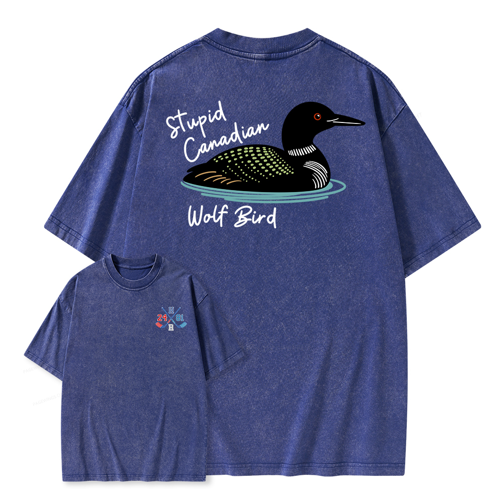Pagewings Stupid Canadian Wolf Bird Unisex Washed T-shirt