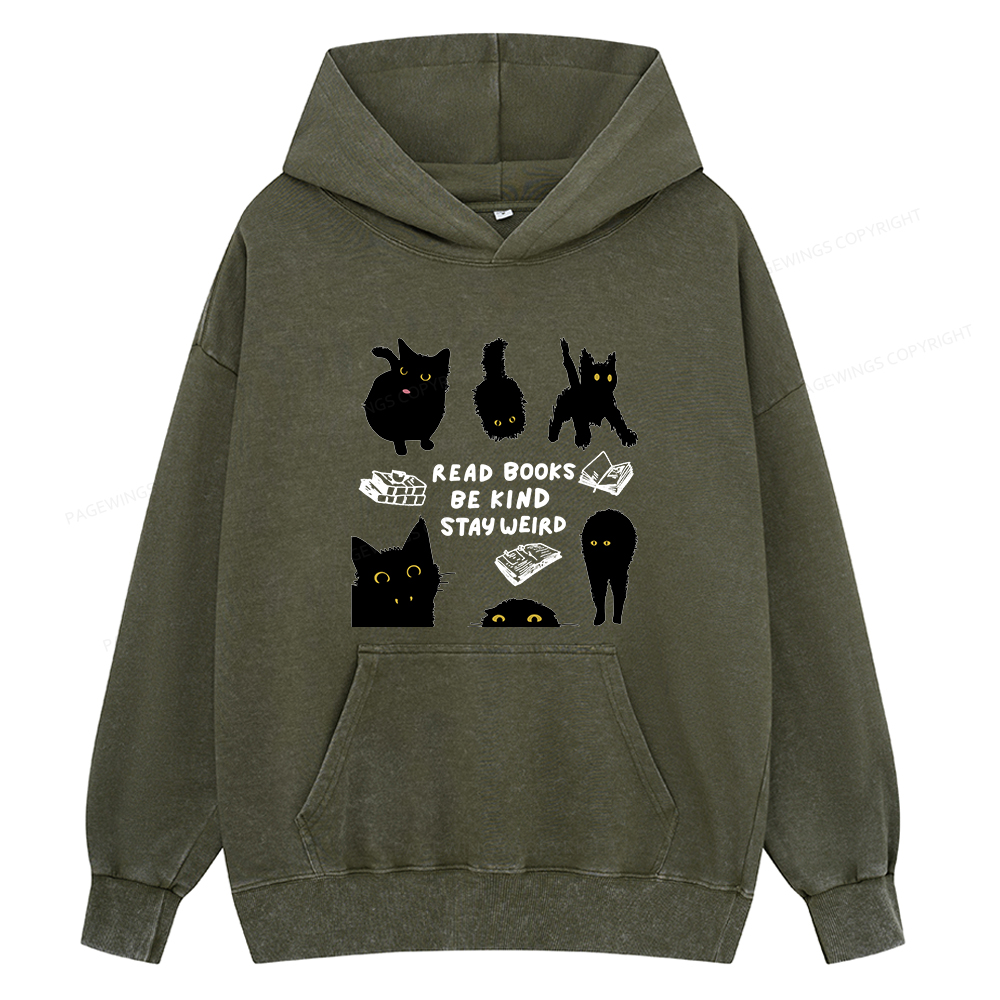 Pagewings Read Books Be Kind Stay Weird Unisex Washed Hoodie