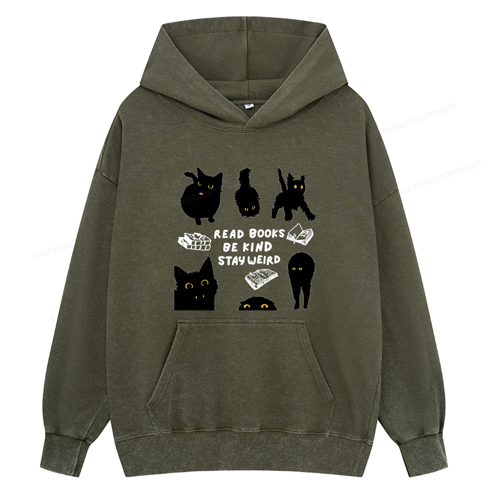 Pagewings Read Books Be Kind Stay Weird Unisex Washed Hoodie