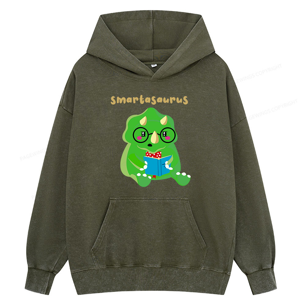 Pagewing Smart Dinosaur Is Reading Seriously Unisex Washed Hoodie