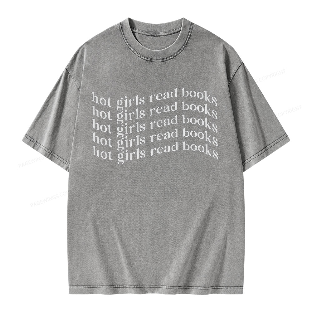 Pagewings Hot Girls Read Books Minimalist Trendy BookishUnisex Washed T-shirt