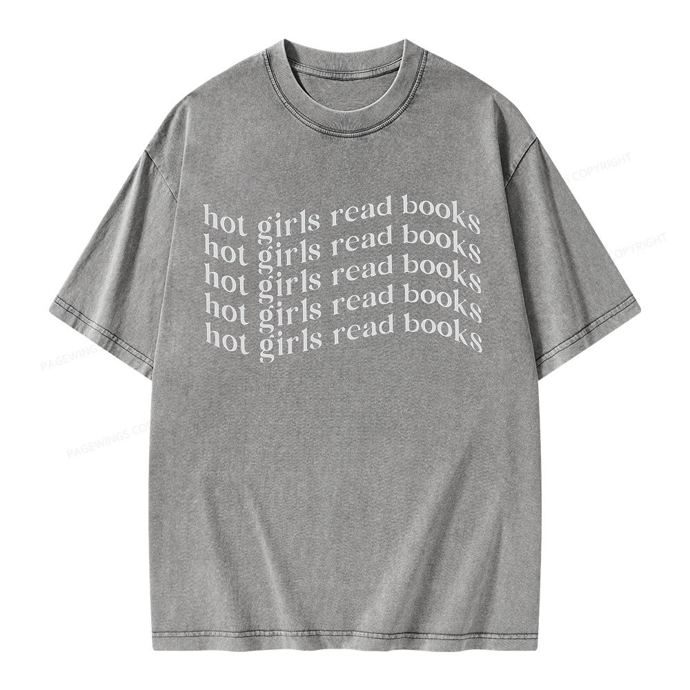 Pagewings Hot Girls Read Books Minimalist Trendy BookishUnisex Washed T-shirt