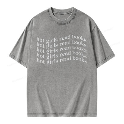 Pagewings Hot Girls Read Books Minimalist Trendy BookishUnisex Washed T-shirt