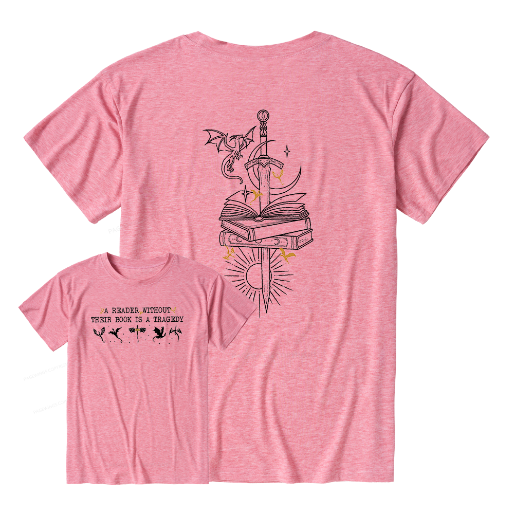 Pagewings A Reader Without Their Book Is A Tragedy Unisex Heather T-Shirt