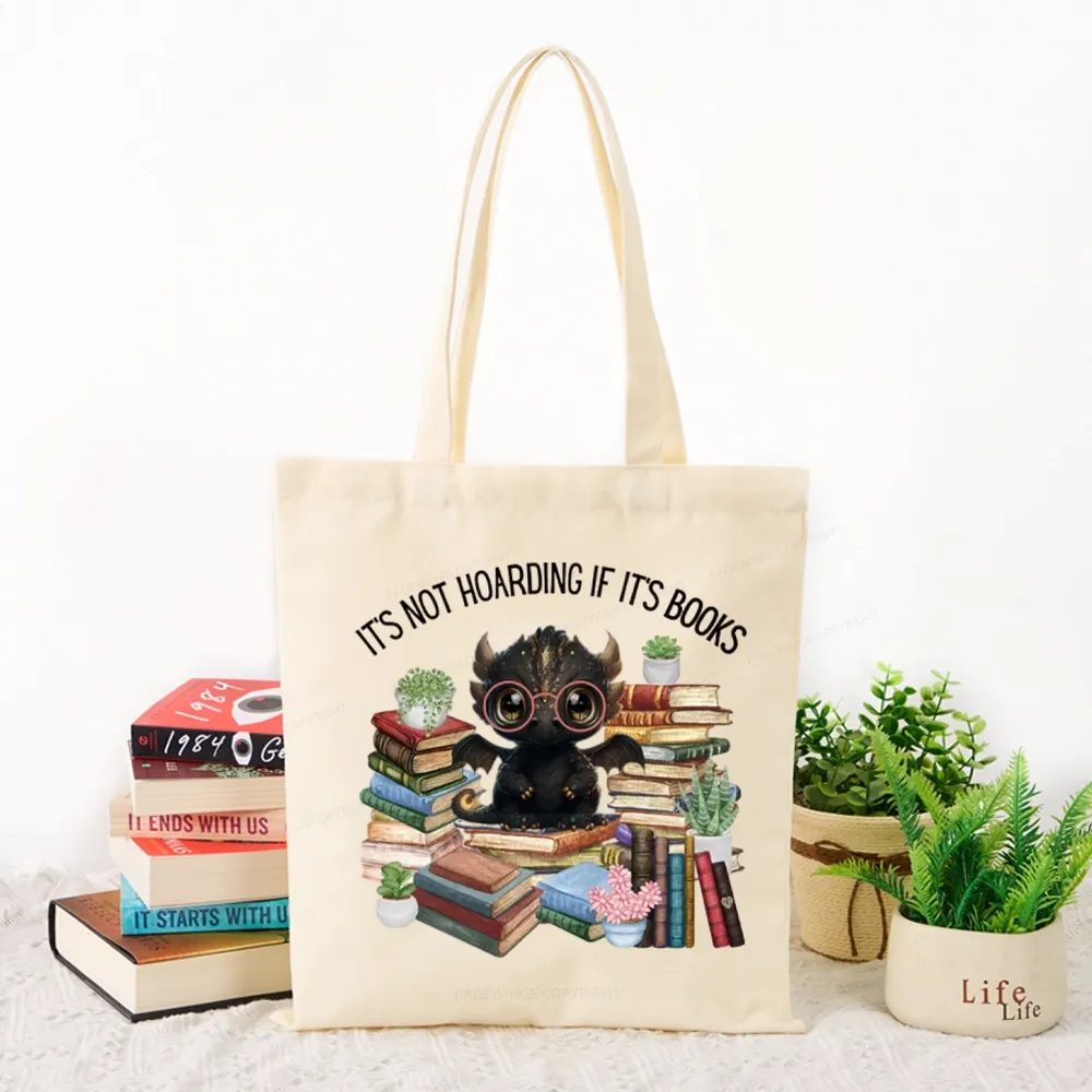 Pagewings Not Hoarding Books Cute Dragon Reading Tote Bag