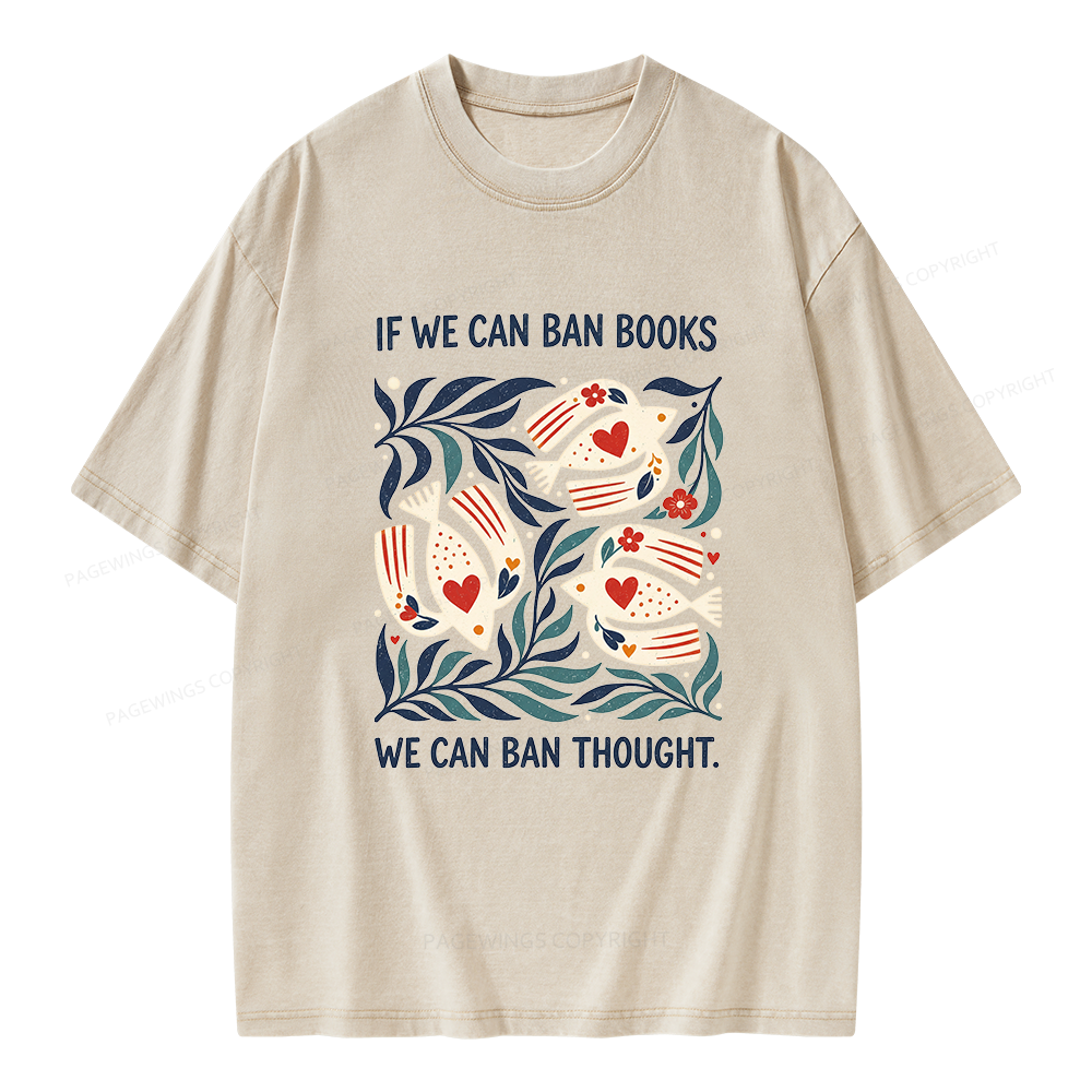 Pagewings If We Can Ban Books Unisex Washed T-shirt