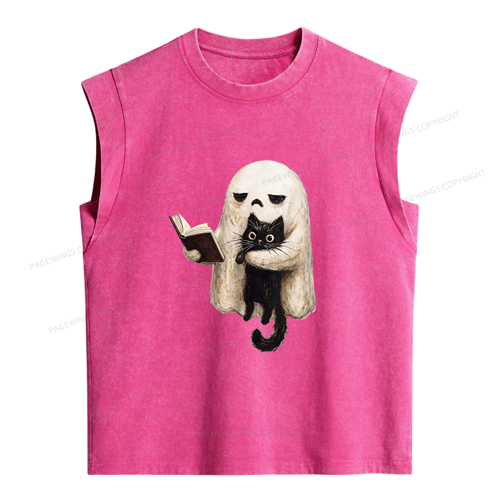 Pagewings Ghost Cat Women's Washed Tank Top