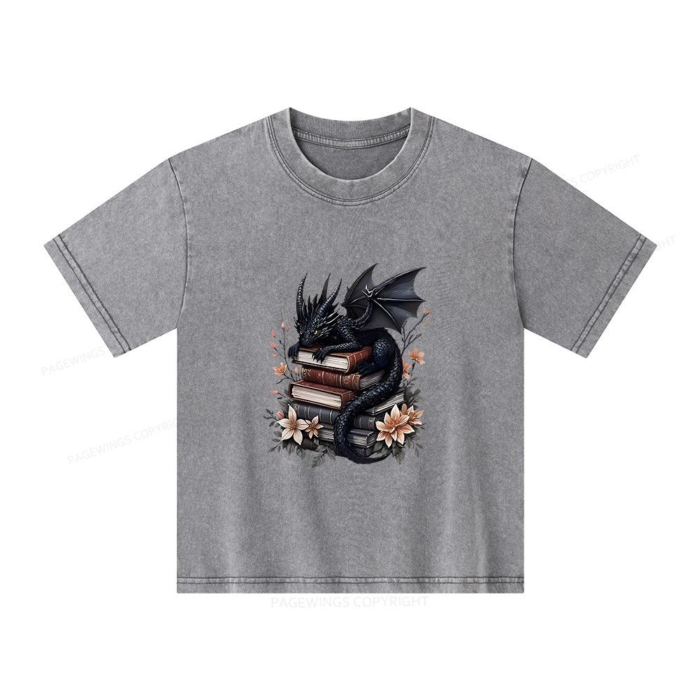 Pagewings Black Dragon Book Unisex Kids Washed T-shirt