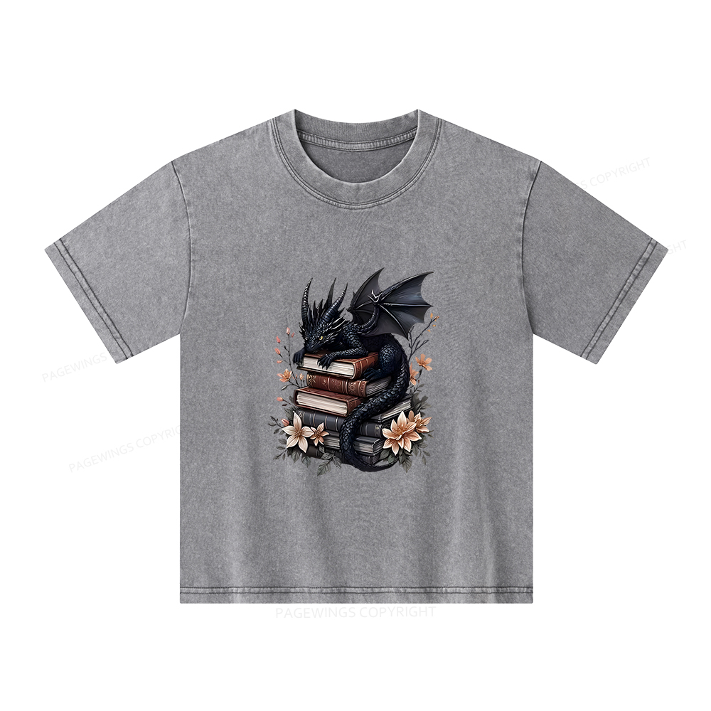 Pagewings Black Dragon Book Unisex Kids Washed T-shirt