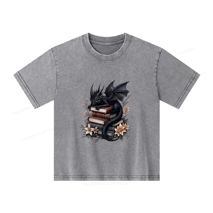 Pagewings Black Dragon Book Unisex Kids Washed T-shirt