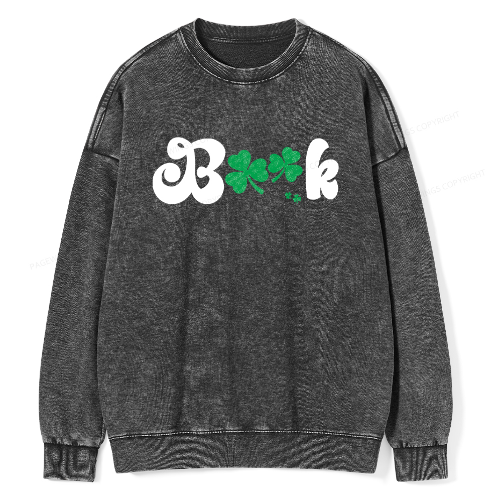 Shamrock Book St Patricks Day Unisex Washed Sweatshirt