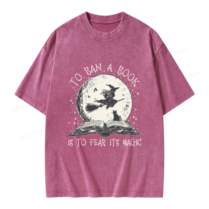 Pagewings Halloween Witch Book Unisex Washed T-shirt