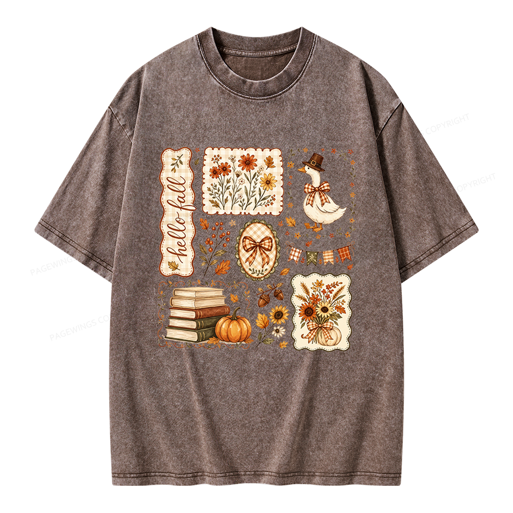 Pagewings Hello Fall Goose Unisex Washed T-shirt