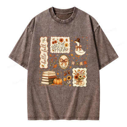 Pagewings Hello Fall Goose Unisex Washed T-shirt