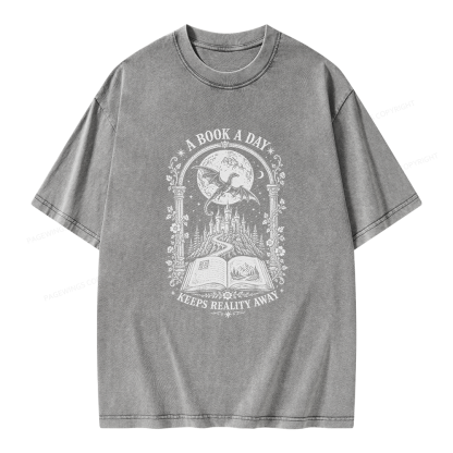 Pagewings A Book A Day Keeps Reality Away Unisex Washed T-shirt