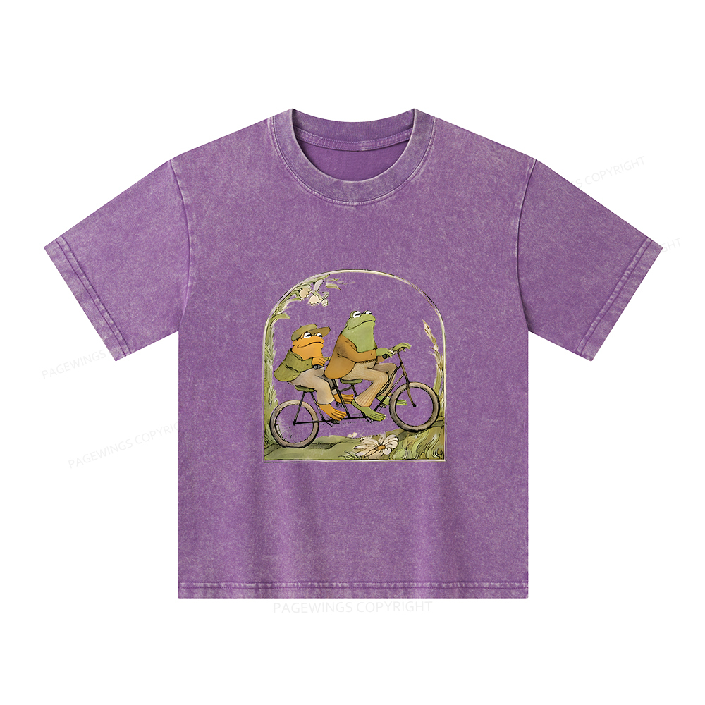 Pagewings Frog And Toad Book Vintage Unisex Kids Washed T-shirt