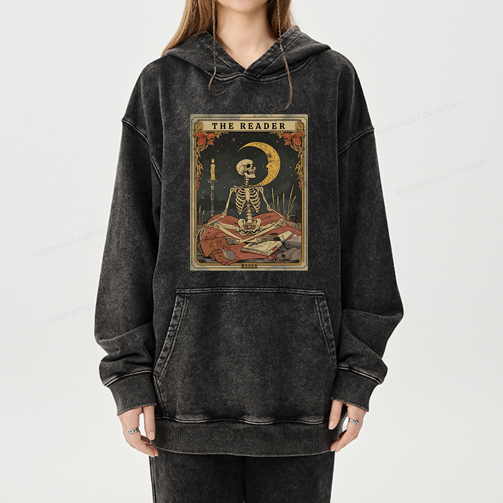 Pagewings The Reader Tarot Card Unisex Washed Hoodie
