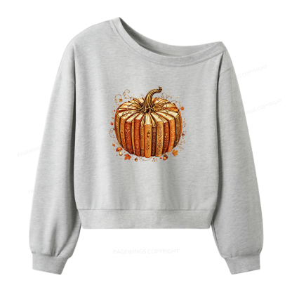Pagewings Fall Book Pumpkin Women Off Shoulder Sweatshirt