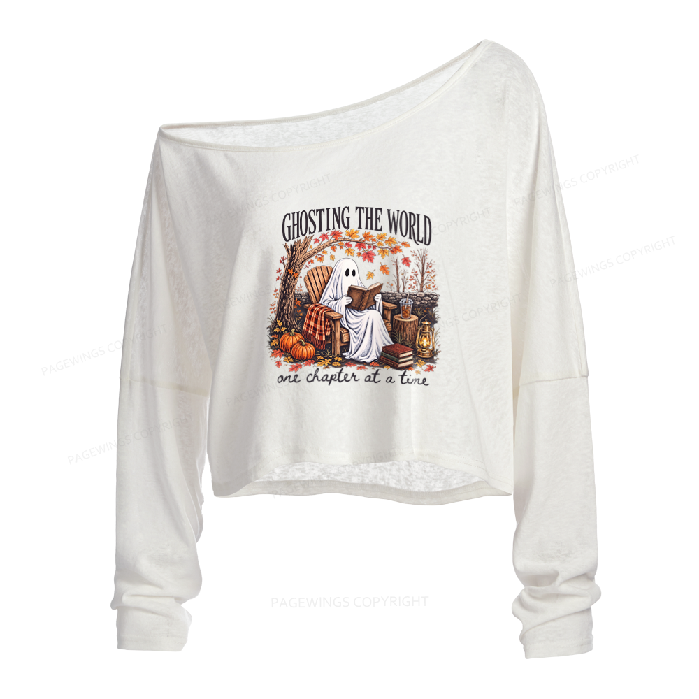 Pagewings Ghosting The World Sublimation Slouchy Long Sleeve Off Shoulder T-shirt