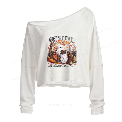 Pagewings Ghosting The World Sublimation Slouchy Long Sleeve Off Shoulder T-shirt