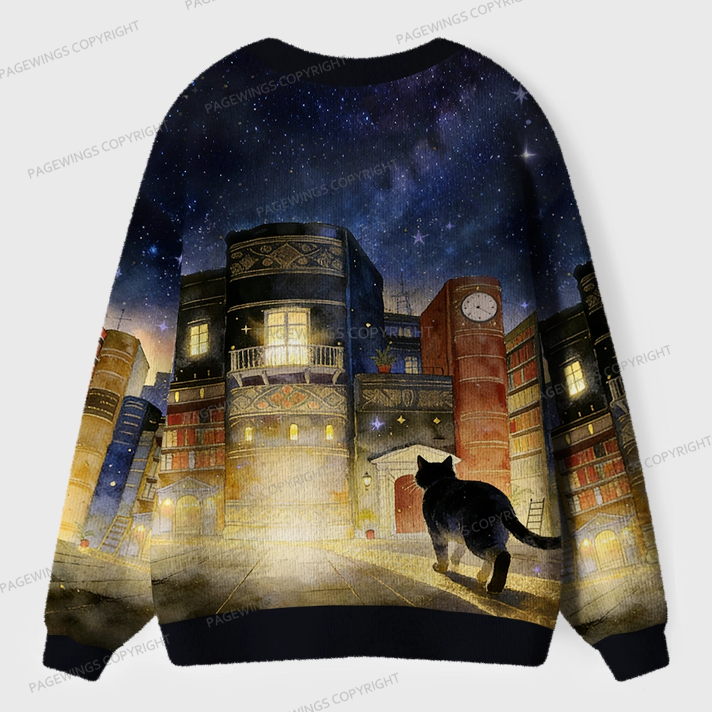 Pagewings Cats Loves Reading Unisex Ugly Cardigan Sweaters