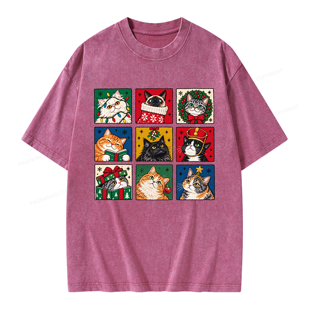 Pagewings Christmas Holiday Cat Unisex Washed T-shirt