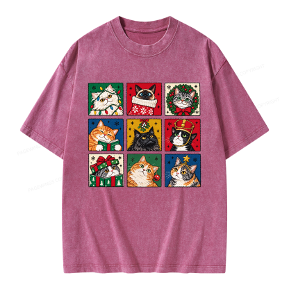 Pagewings Christmas Holiday Cat Unisex Washed T-shirt