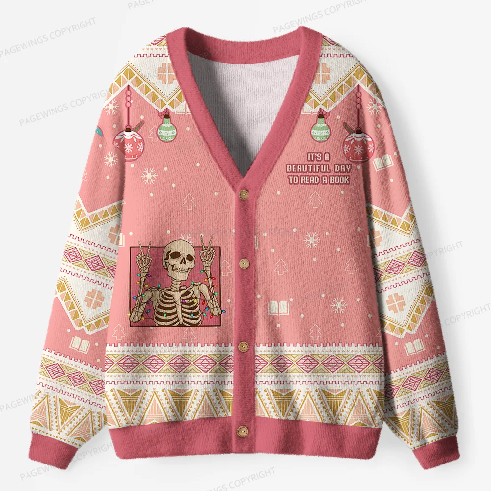 Pagewings It's A Beautiful Day To Read A Book Unisex Ugly Cardigan Sweaters