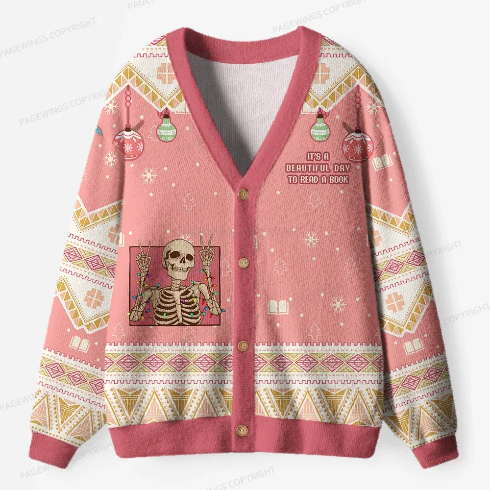 Pagewings It's A Beautiful Day To Read A Book Unisex Ugly Cardigan Sweaters