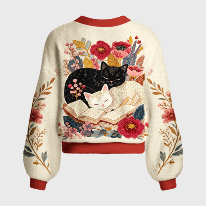Pagewings Cat Book Lover Women's Cardigan Sweater