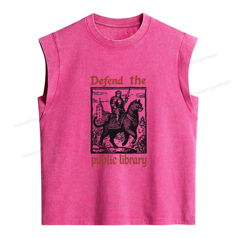 Pagewings Defend the Public Library Women's Washed Tank Top
