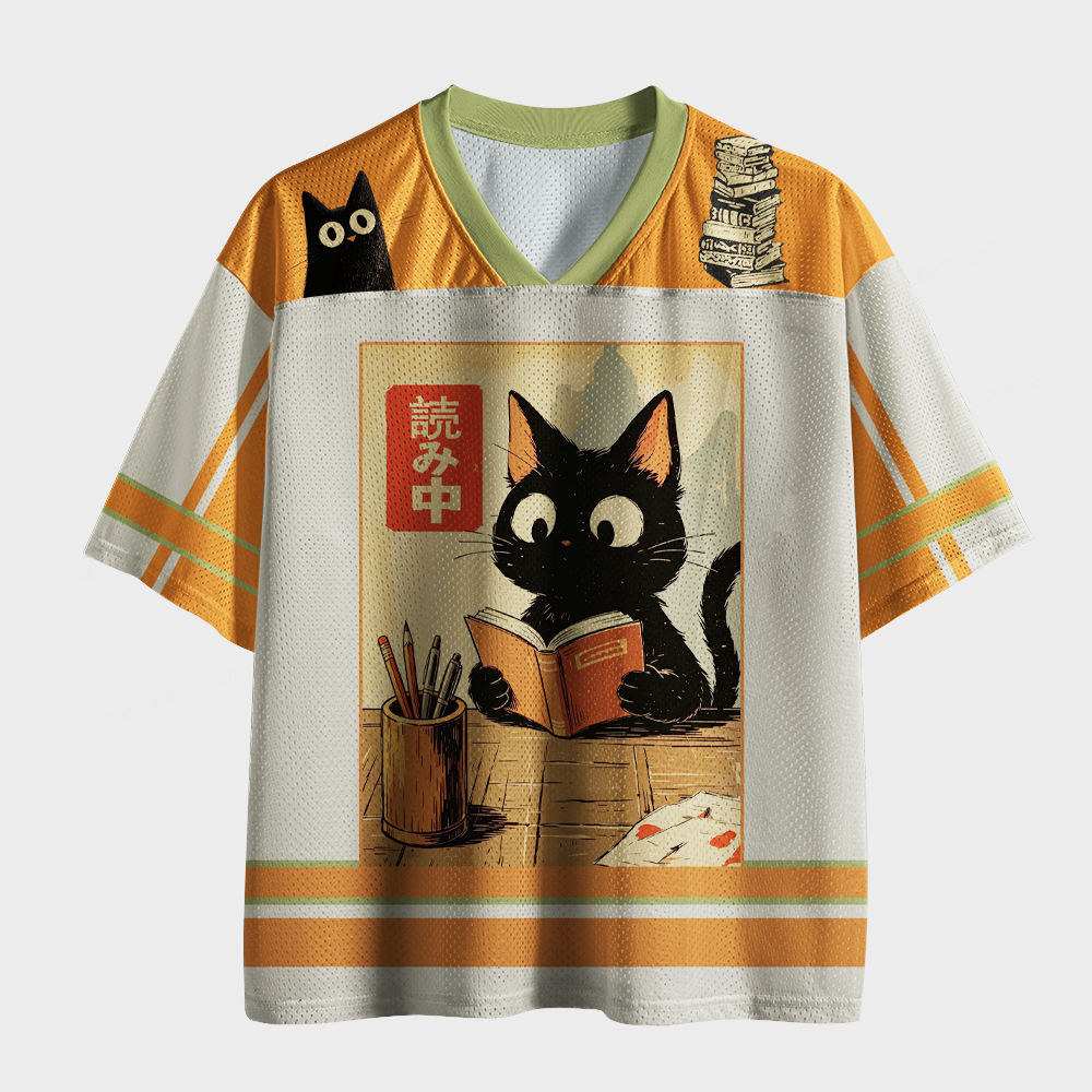 Pagewings Reading Cat Unisex Mesh Jersey
