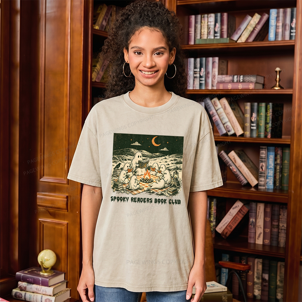 Pagewings Spooky Readers Book Club Unisex Washed T-shirt