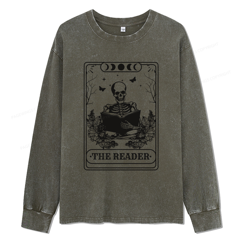 Pagewings The Reader Unisex Washed Long Sleeve T-shirt