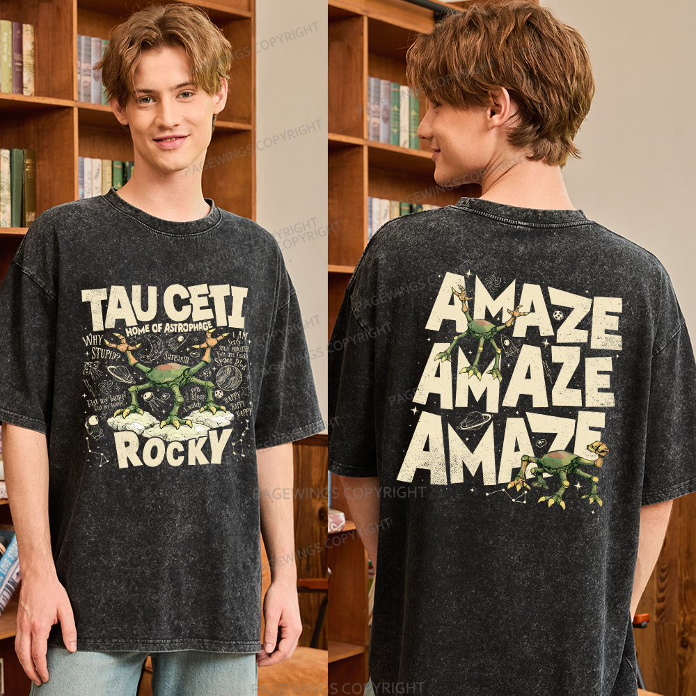 Pagewings Rocky Tau Ceti Home of Astrophage Unisex Washed T-shirt