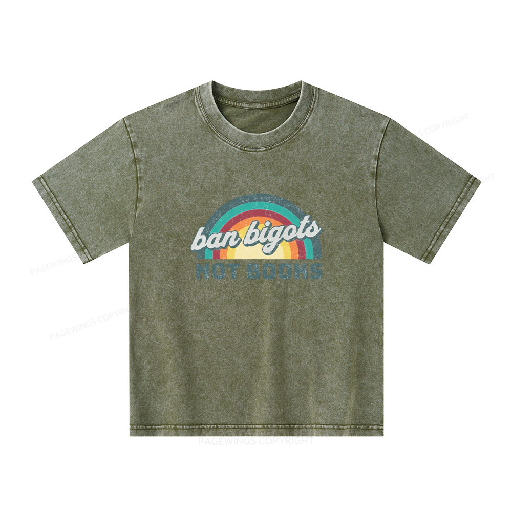 Pagewings Ban Bigots Not Books Unisex Kids Washed T-shirt