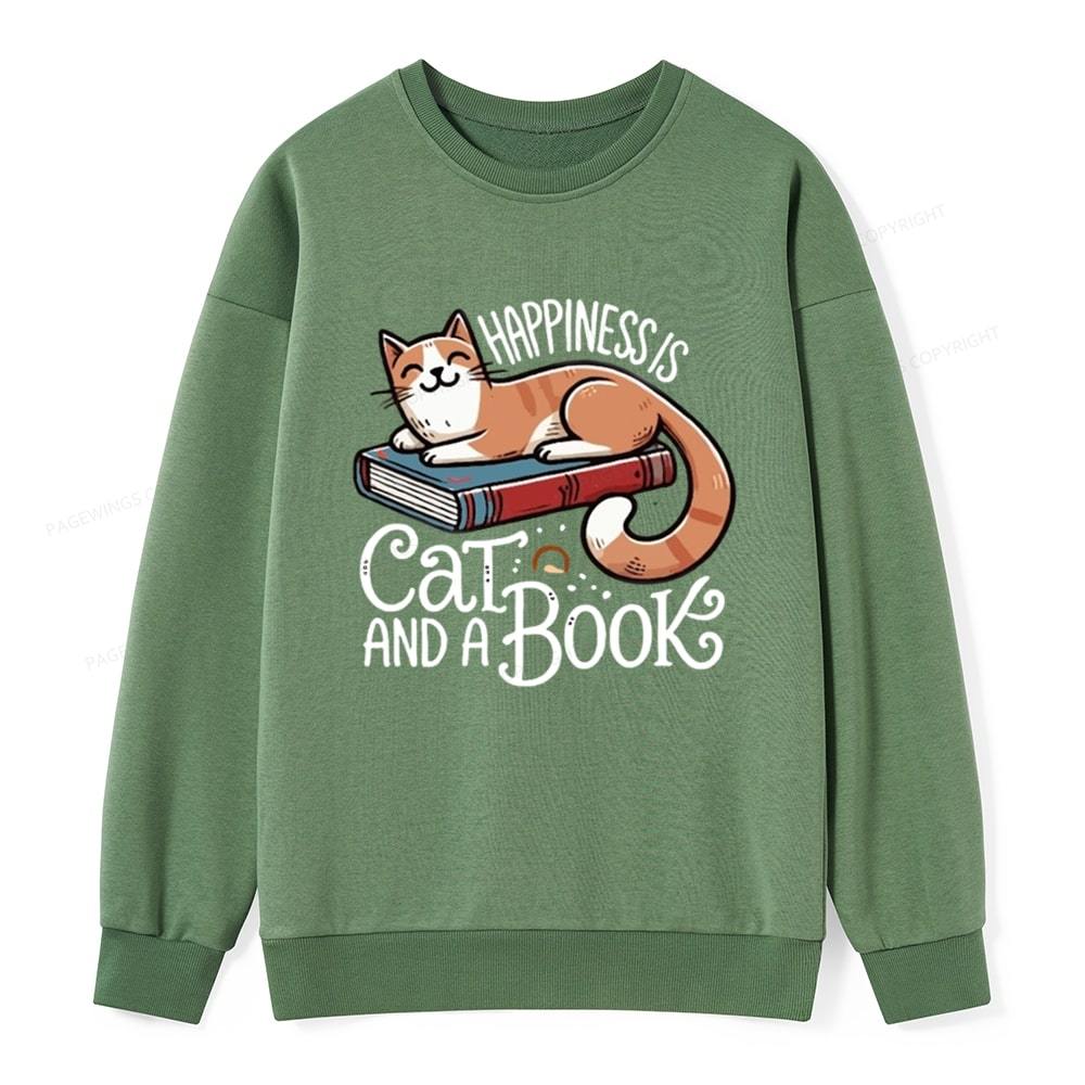 Pagewings Happiness Is A Cat And A Book Unisex Classic Sweatshirt