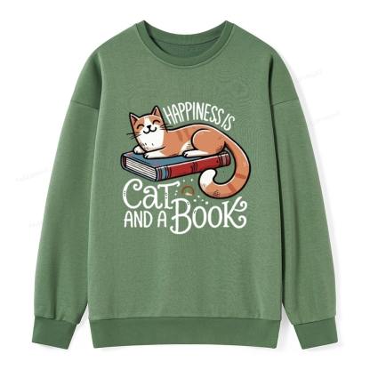 Pagewings Happiness Is A Cat And A Book Unisex Classic Sweatshirt