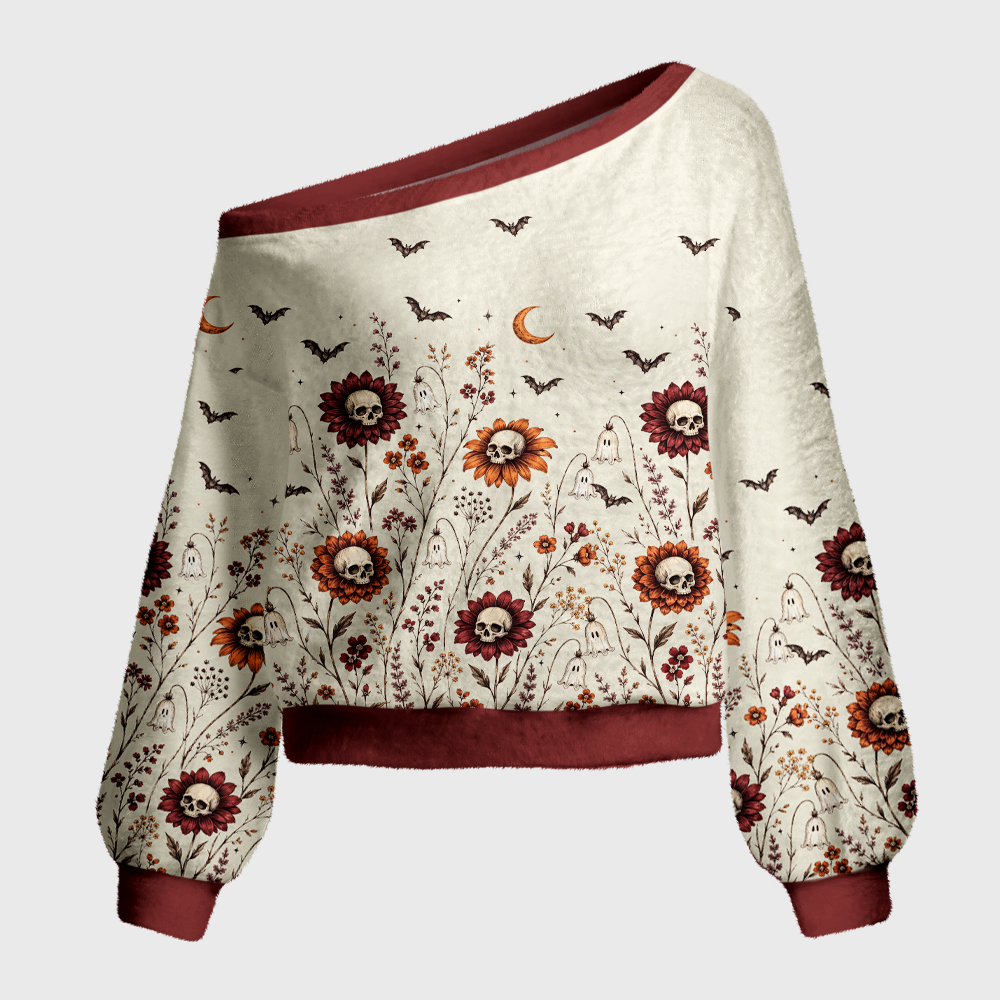 Pagewings The Skeleton Reader Off Shoulder Ugly Knit Sweater